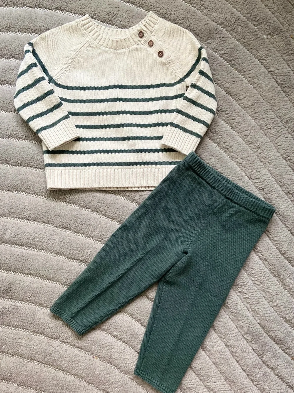 Carter's Cream & Green Striped Knit Sweater with Green Knit Leggings